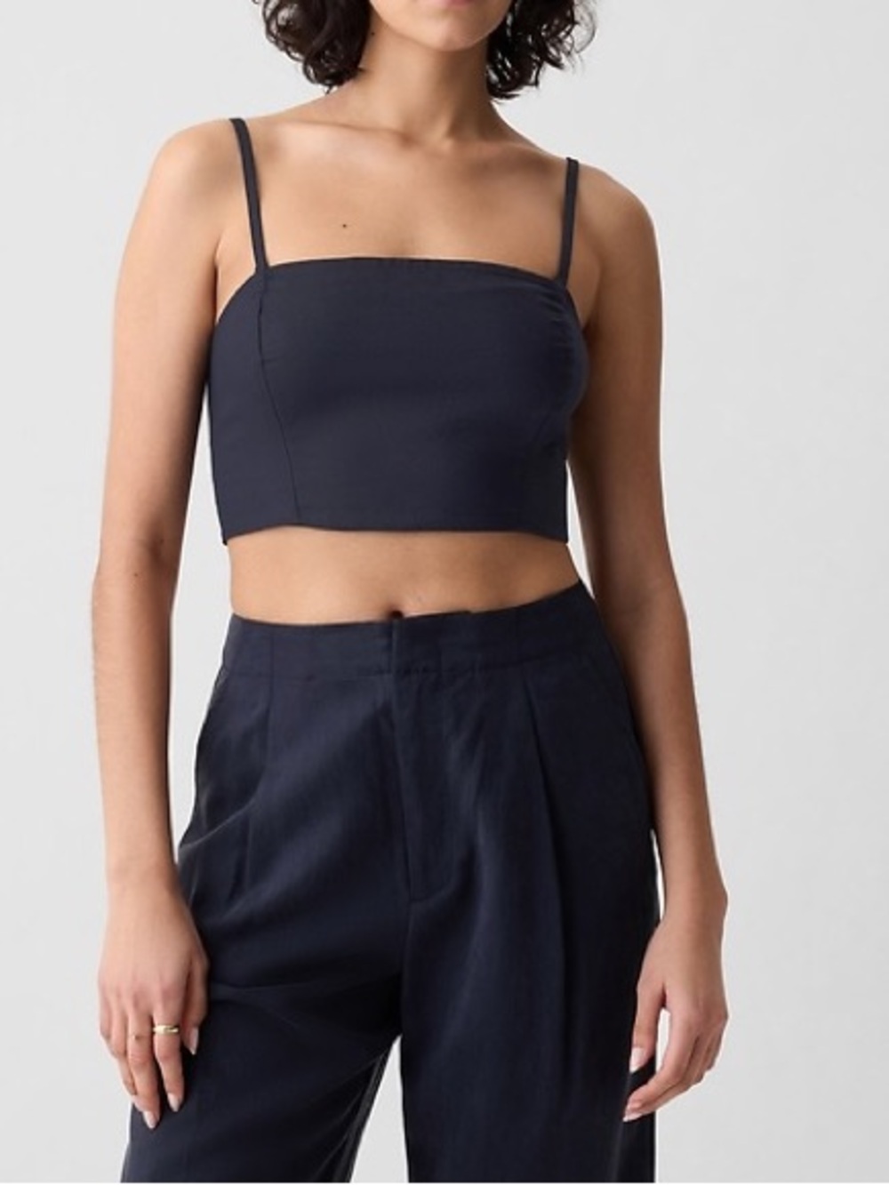 Gap Linen-Cotton Crop Tube Top with Square Neck Navy Blue